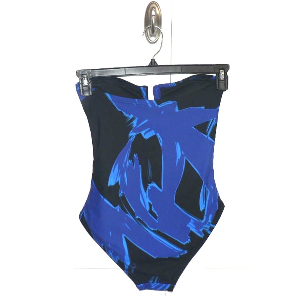 DKNY Women's U-Wire Bandeau Shirred One-Piece Swimsuit Brush Stroke Blue Small - Picture 9 of 11